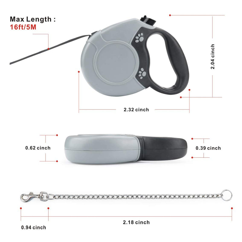 Idepet Heavy Duty Retractable Dog Leash for Small and Medium Dogs, Anti-Chewing Steel Chain Design,360°Tangle-Free,Break & Lock System,16ft Leash for Dog Walking L Grey - PawsPlanet Australia