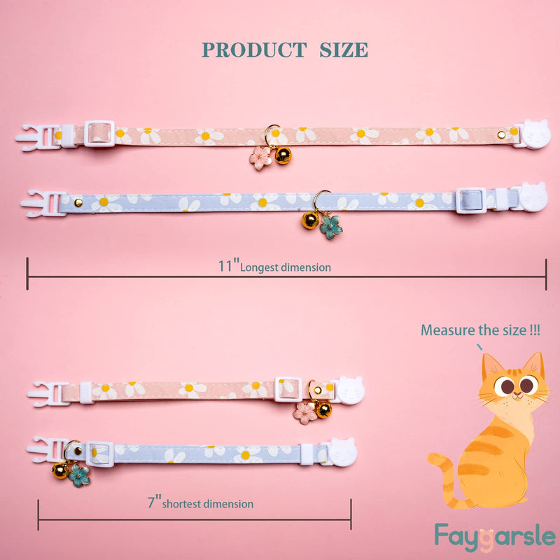 2 Pack Cotton Breakaway Cat Collars with Bell Flower Charms Pink&Blue Flower - PawsPlanet Australia