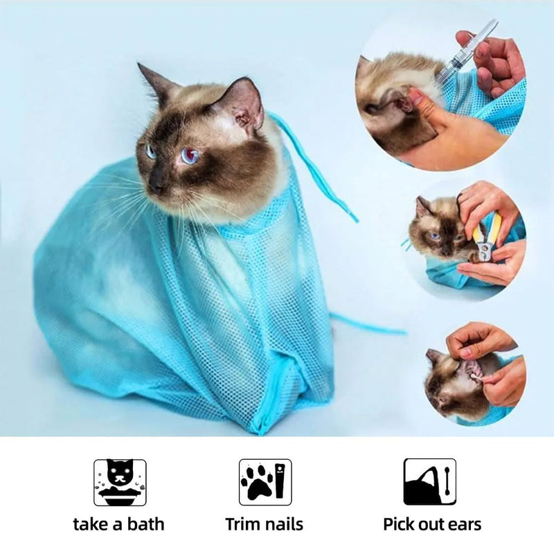 SSRDFU Cat Shower Bag - 1 pcs Adjustable Cat Wash Bag, Multifunctional Cat Restraint Bag Prevent Scratching Biting Mesh Bag for Cats for Bathing, Cleaning Ears and Claw Care - PawsPlanet Australia