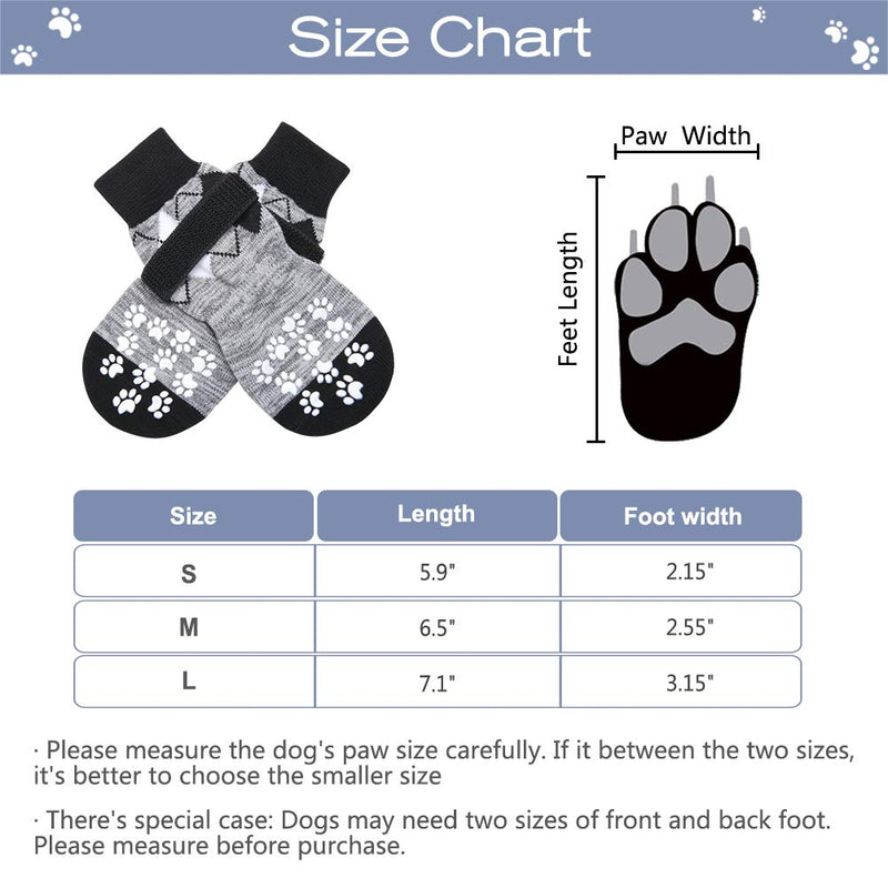 PUPTECK Double-Side Anti-Slip Dog Socks - 6 Pack Strong Traction Control for Indoor on Hardwood Floor with Adjustable Straps and Classic Rhombus Plaid Pattern, Puppy Pet Paw Protection S: length 5.9" foot width 2.15" Grey - PawsPlanet Australia