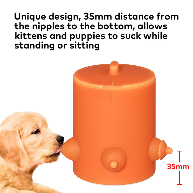 DEEDRR Silicone Bubble Milk Bowl Multi Nipple Pet Feeder for Dogs Cats Puppies Kittens(Orange) - PawsPlanet Australia