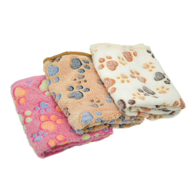 1 Pack 3 Puppy Dog Blankets Super Soft Warm Sleep Mat Fluffy Premium Fleece Pet Blanket Flannel Throw for Dog Puppy Cat - Paw Print Small(23"x16") Small(23"x16") Beige/Pink/Brown - PawsPlanet Australia