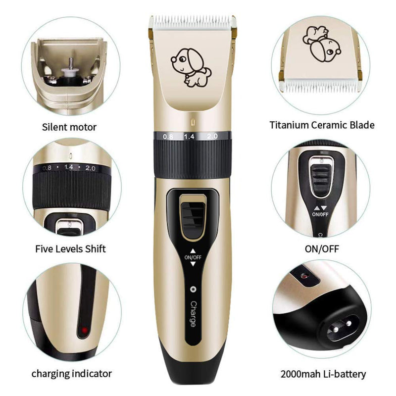 SUnMilY Dog Shaver Clipper for Grooming, Rechargeable Cordless Quiet Electric Hair Clippers Set for Puppy Cats Pets - PawsPlanet Australia