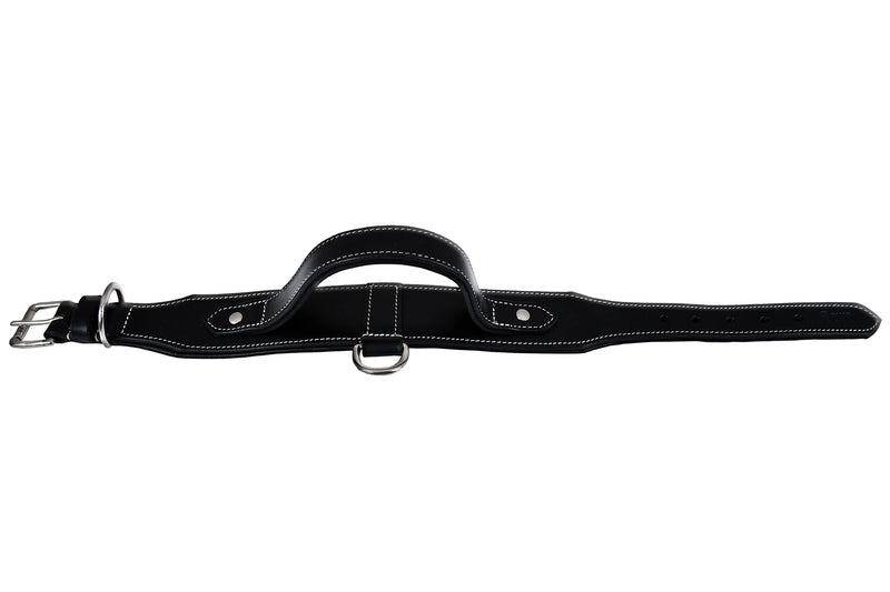 DowgClub | Genuine Leather Heavy Duty Tactical Dog Collar with Handle | Saddle Grade, Full Grain, Heavy Duty | Comfortable, Padded, Strong | Best for Medium, Large & X-Large Breeds M (Fit Neck Size 14.5"-18.5") Black - PawsPlanet Australia