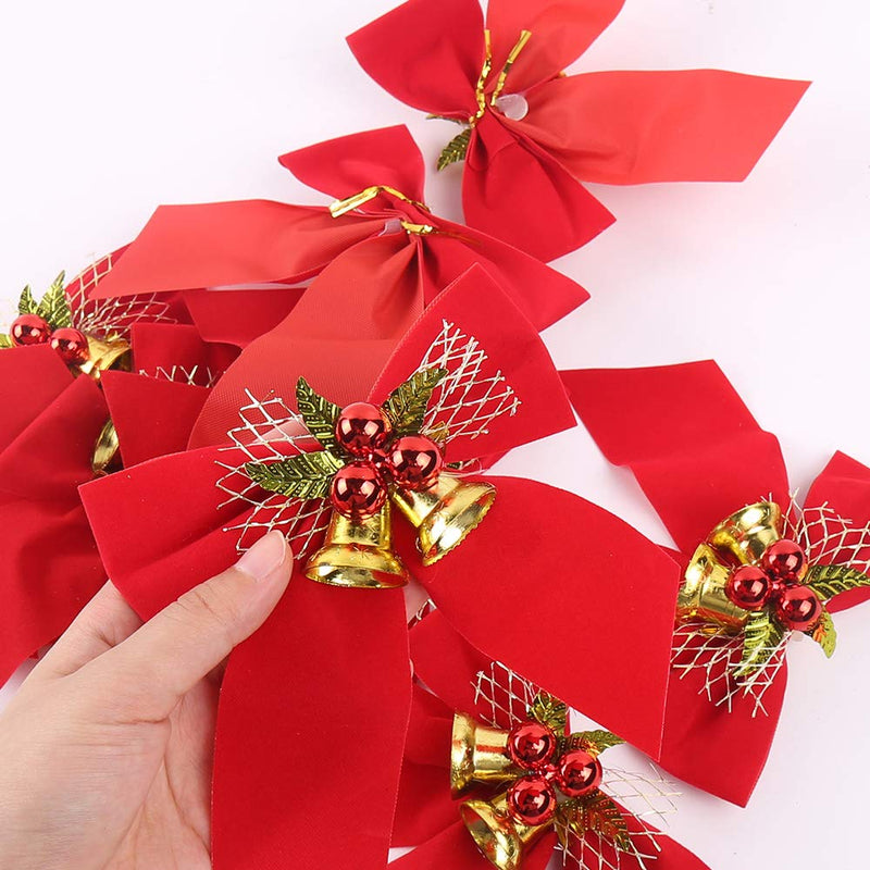 Red Christmas Bow Tie with Jingle Bell for Tree Indoor or Outdoor Christmas Decorations（8PCS） 8PCS - PawsPlanet Australia
