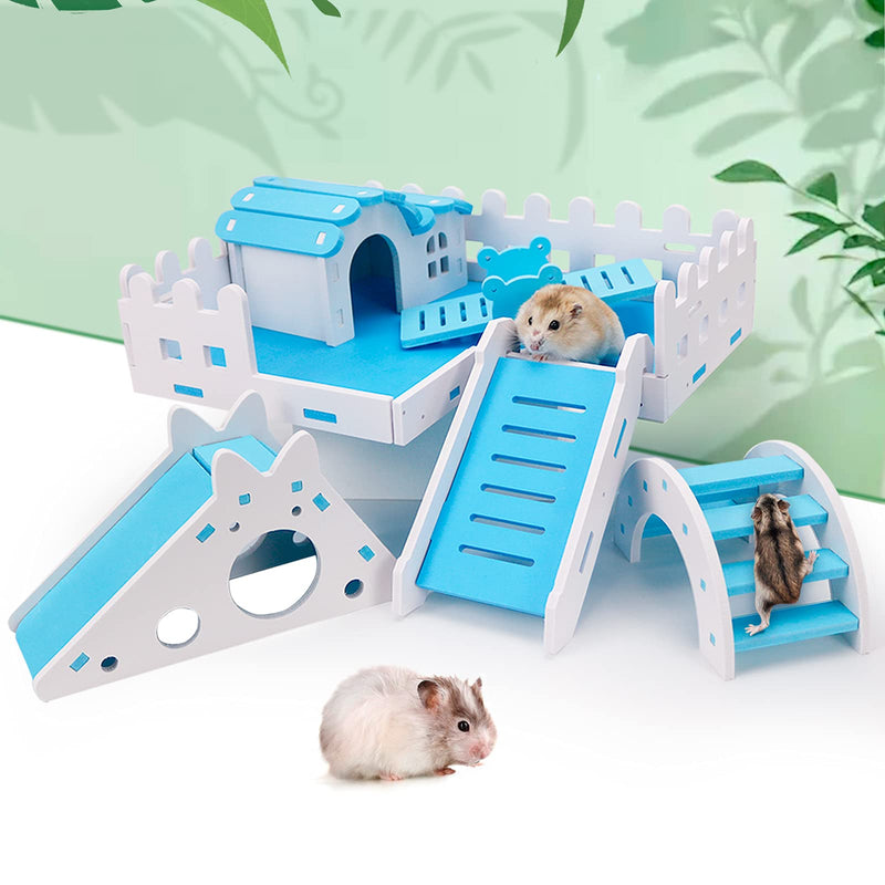 NC 5 Packs DIY Hamster Toys Platform Wooden Cage Accessories Gerbil Hideout Blue Bridge Climbing Ladder and PVC Seesaw, Funny Small Pet Exercise Toys Set, Suitable for Dwarf Hamster Chinchillas H01 - PawsPlanet Australia