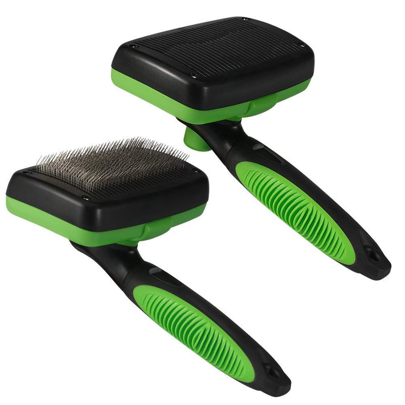 AIWEIYER Self Cleaning Slicker Brush-Pet Dog & Cat Grooming Brush- Ergonomic Soft Grip Handle -for Quick & Easy Pet Fur Removal Dander,Dirt,Massages,Improves Circulation (Green) Green - PawsPlanet Australia