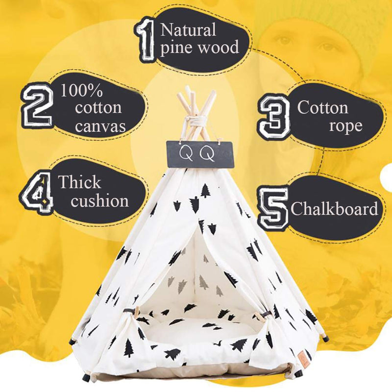 Arkmiido Dog Teepee Bed Cat Tent-Portable Pet Dog Tent Indoor Dog House-Puppy Dog Bed Accessories for Small Dogs- Pet Houses for Puppy or Cat with Thick Cushion and Blackboard - PawsPlanet Australia