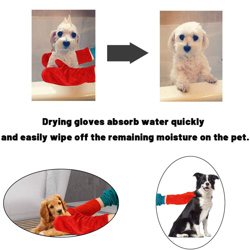 YANGWX Dog Drying Mitts, Drying Dog Towel Glove Microfiber Material Absorb Moisture and Dry Pet Quickly, Dog Drying Glove Towel Great for Drying Dog or Cat Fur After Bath- Pack of 2-Red - PawsPlanet Australia