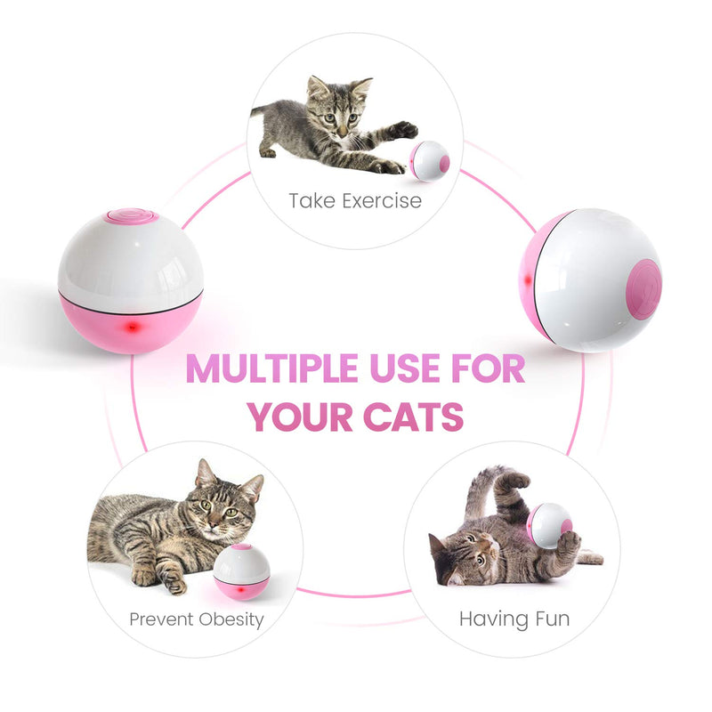 [Australia] - IOKHEIRA Interactive Cat Toys Ball (3rd Gen) Wicked Ball for Indoor Cats, Auto 360° Self-Rotating & USB Rechargeable with LED Red Light Toy for Your Kitty Pink 