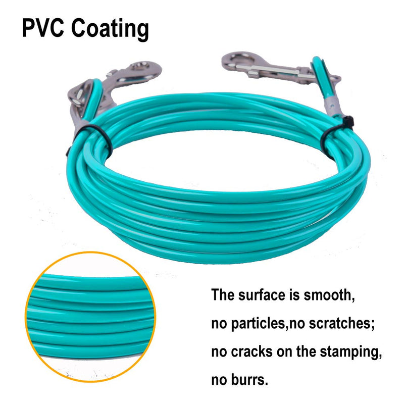 [Australia] - AMOFY 10ft Dog Tie Out Cable - Galvanized Steel Wire Rope with PVC Coating for Small to Medium Pets Up to 80 lbs Turquoise blue 