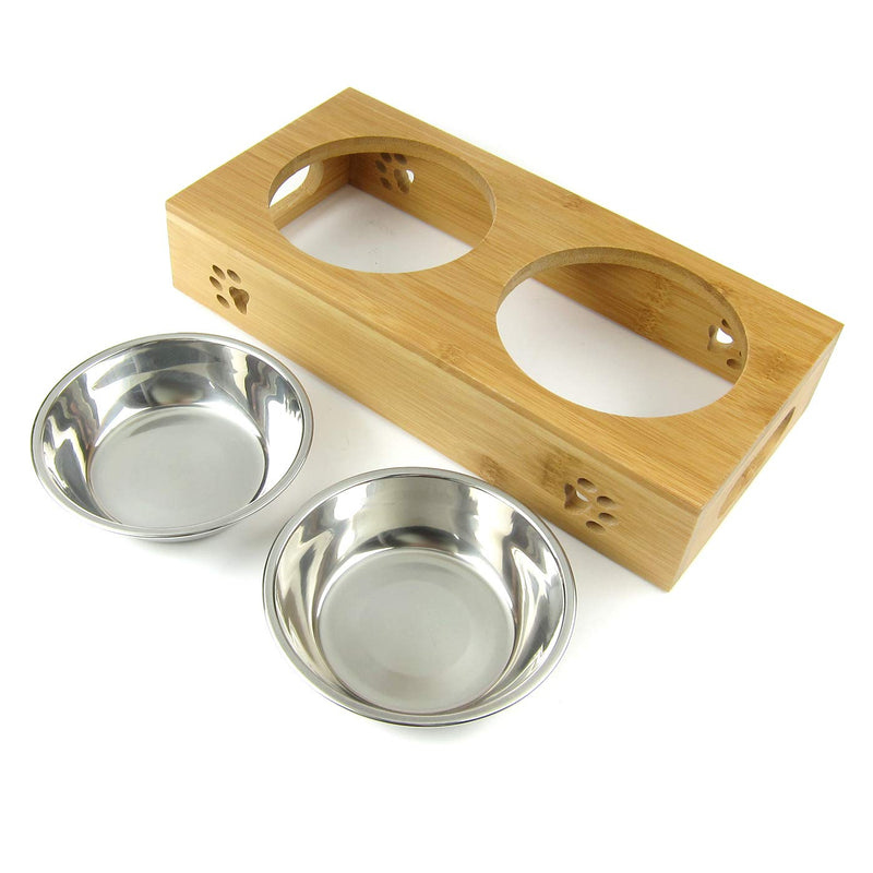 [Australia] - Alfie Pet - Kory Stainless Steel Double Bowl with Raised Bamboo Stand 