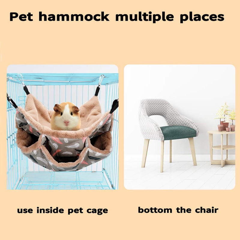 Small Pet Cage Hammock, 3 Tier Hanging Bed for Small Animals Pet Cage Hammock Accessories Bedding Chinchilla Parrot Sugar Glider Ferrets Rat Hamster Rat Playing Sleeping (13.38x 13.38, Brown-3) 13.38x 13.38 - PawsPlanet Australia