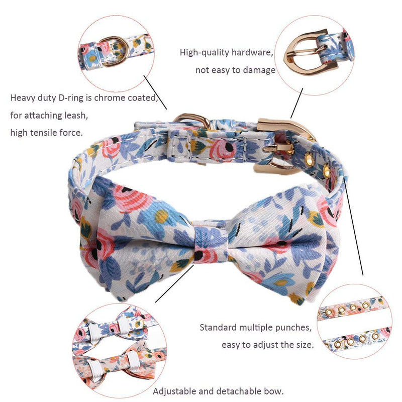 FEimaX Cat Collar Floral Pattern Custom Cat Collars with Bow Tie Quick Release Stainless Steel Buckle Removable Festival Gift Pet Collars - Soft & Comfy for Kitten Small Pets (Orange, S) Orange - PawsPlanet Australia