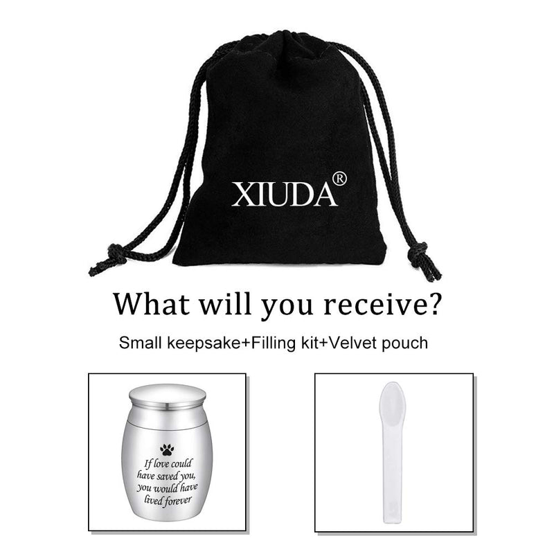 XIUDA Small Cremation Urns for Pet Ashes Mini Dog Paw Keepsake Urn Stainless Steel Ashes Keepsake Urn for Dog/Cat Ashes Holder silver-if love could no-engraving - PawsPlanet Australia