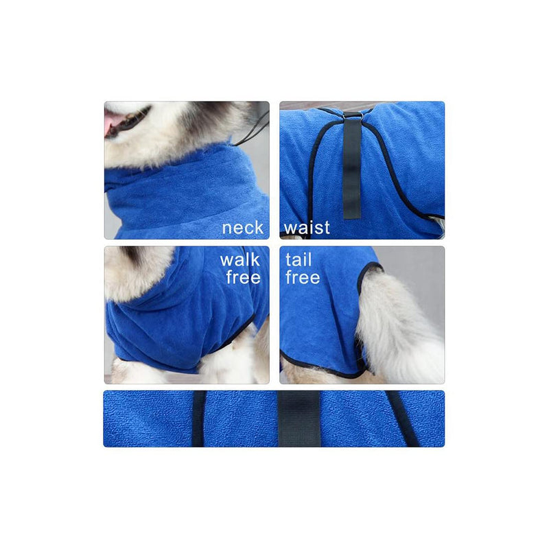 Kismaple Pet Cats Dog Bathrobe Towel Adjustable Soft Fast Drying Super Absorbent with Waist Belt Coat Robe for Puppy Small Medium Large X-Large Dogs (S, Blue) S - PawsPlanet Australia