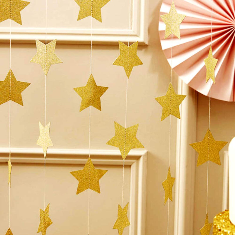 Neo LOONS Star Garland, Sparkling Star Bunting Banner Glittery Star Paper Garland Decoration for Christmas Birthday Wedding Party Baby Shower, 13 feet (Gold+Silver, 2Pack) - PawsPlanet Australia