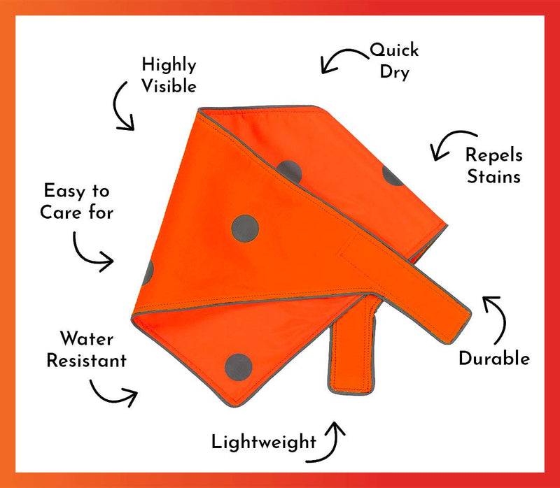 SPOT THE DOG! Reflective Bandana Bib Safety Apparel for All Dogs - Easy Fastening Closure, High Visibility Fluorescent Orange XS-S 9"-14.5" - PawsPlanet Australia