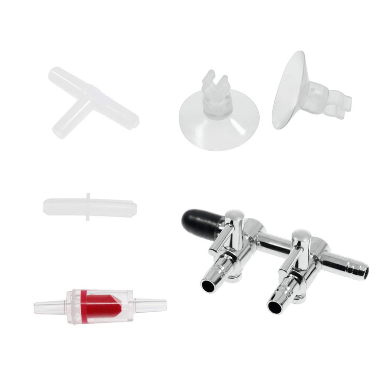 [Australia] - Waycreat 2-Way Aquarium Air Flow Control Lever Valve Distributor Accessories Set with Check Valve, T & Straight Connector and Suction Cups 