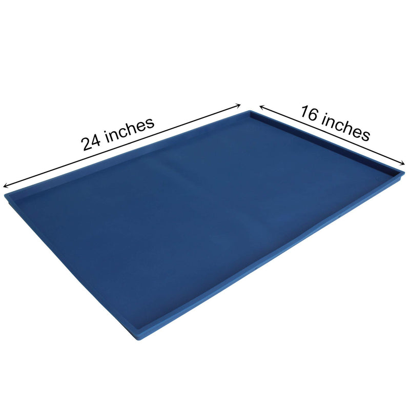 [Australia] - Hiado Dog Bowl Mat Raised Edges Non Skid Spill Proof Large with Lip Waterproof Silicone for The Floor 24x16x0.6 Inch L Deep Blue 