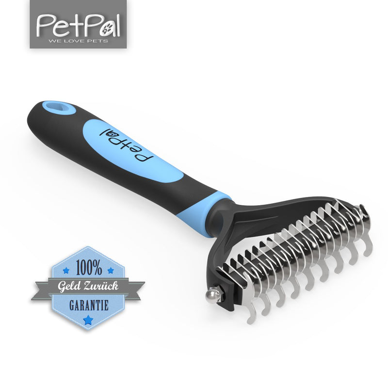 PetPäl Grooming, Dematting Comb for Dogs, Cats, Horses | Professional Undercoat Brush, Rake for Medium & Long Hair in Salon Quality - Removes easily Loose Hair, Tangles, Knots for Healthy & Shiny Fur Blue - PawsPlanet Australia