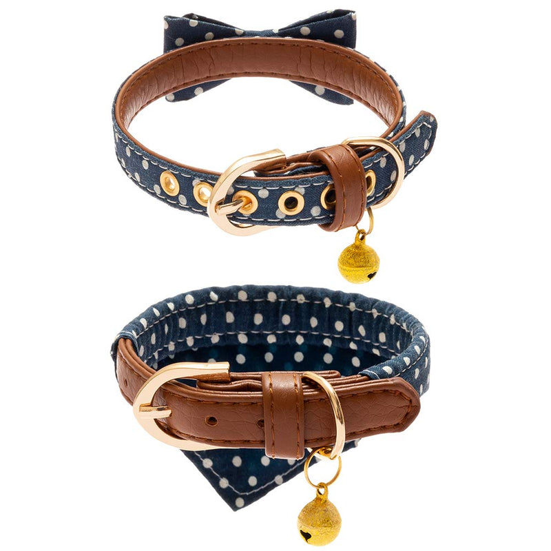 [Australia] - EXPAWLORER Bow Tie Dog Collar with Bell, 2 Pack Classic Plaid Adjustable Collars Bowtie Bandana for Puppy Cats S Blue 