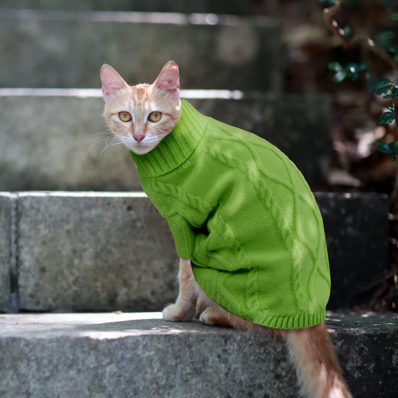 Dog Sweater Winter Puppy Clothes, Turtleneck Warm Cat Sweater Fleece Kitten Clothes, Pullover Knit Christmas Holiday Pet Apparel (XS - XXL) X-Small Green - PawsPlanet Australia