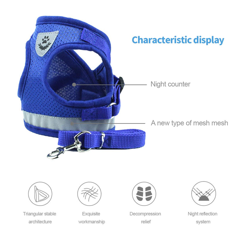 PETCUTE Reflective Dog Harness Adjustable No Pull Dog Harness Mesh Vest Puppy Chest Harness With Leash Blue L - PawsPlanet Australia