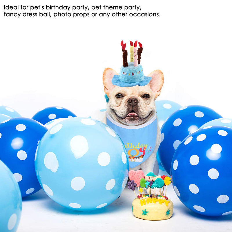 Dog Birthday Bandana Hat, 2pcs Cute Dog Birthday Candles Cake Hat with Triangle Bib Scarf for Girls Boys,Happy Birthday Boy Print Outfit for Your Lovely Dog Puppy Pet Birthday Supplies Blue - PawsPlanet Australia