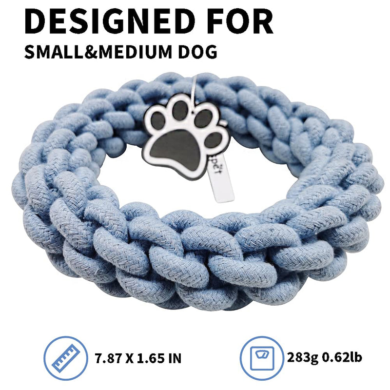 Dog Rope Toys for for Medium and Small Dogs: 7.87" in diamete for Dog Tug of War & Teething & Cleaning，Indestructible Dog Chew Toys Tough , Made of Natural Cotton Thread (Blue) Blue - PawsPlanet Australia