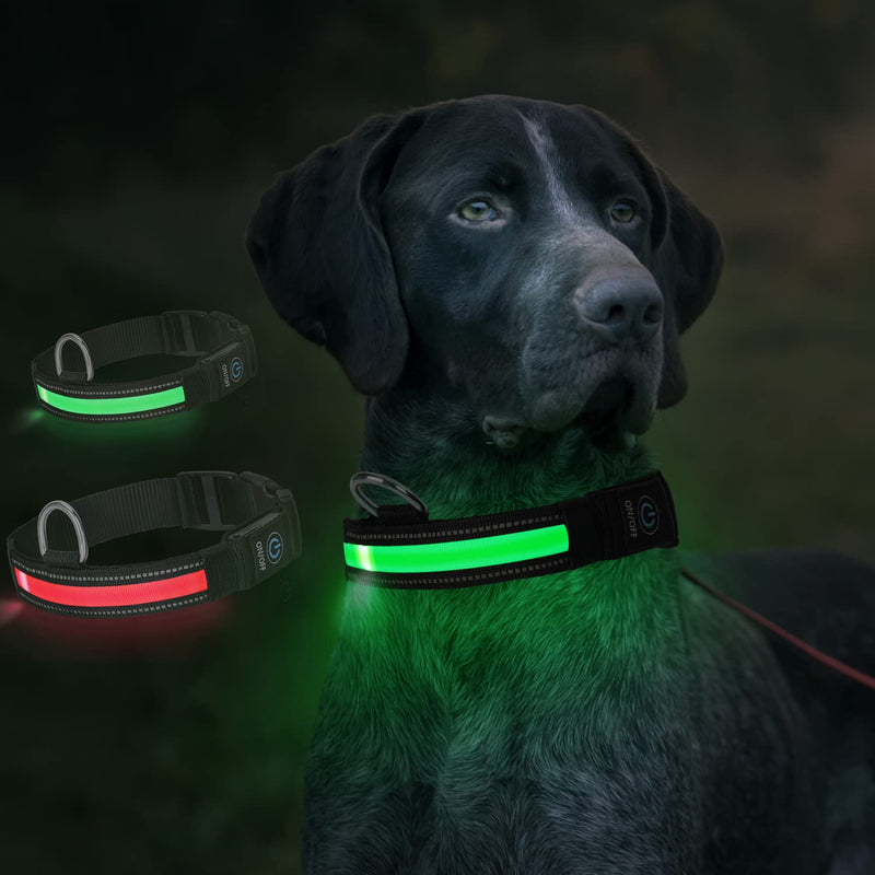 Nobleza - LED light collar for dogs, rechargeable dog collar, luminous, collar adjustable, 100% waterproof, 3 flashing lights, safety collar for large, small, medium-sized dogs, green L - PawsPlanet Australia