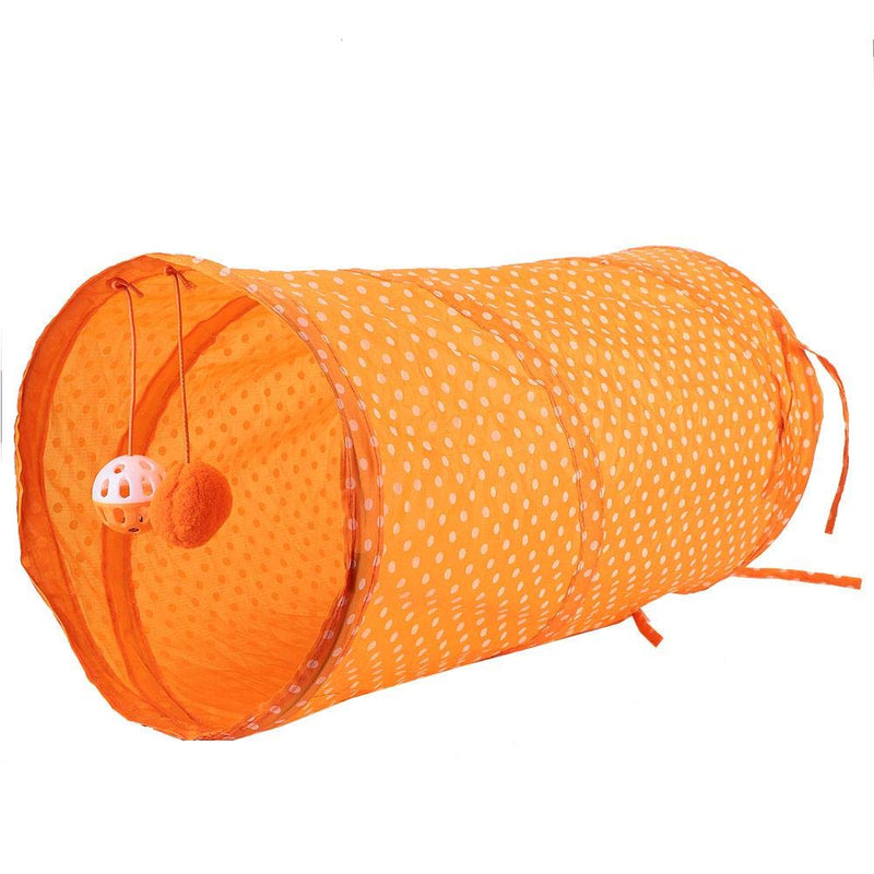 Pssopp Pet Tunnel Foldable Cat Dot Tent Long Tunnel Bed Toy Cat Tunnel Tube Play Toy Interactive Playing Toys Hide Tunnel for Kitty Kittens Puppy and Dogs(Orange) Orange - PawsPlanet Australia