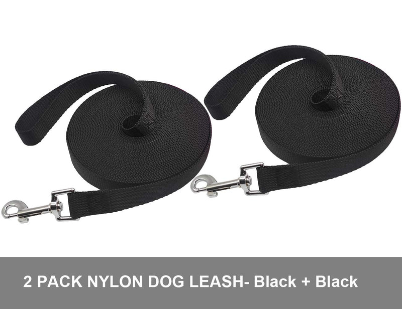 SEPXUFORE 2-Pack Nylon Dog Leash 6FT, 10FT, 15FT, 20FT, 30FT, Recall Training Agility Lead Long Leash for Dog Walking, Camping, Exploring, Playing, Backyard black + black - PawsPlanet Australia