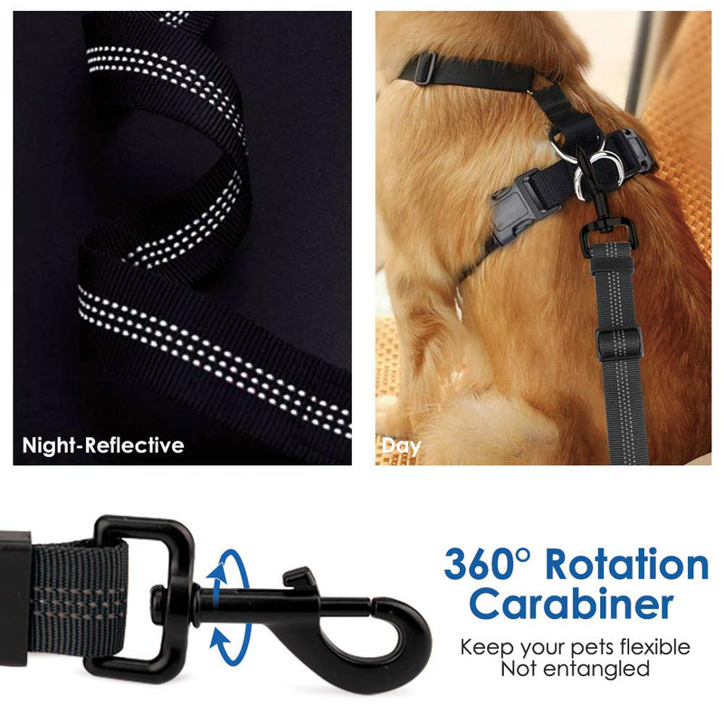 Nasjac Dog Seat Belt, 2 in 1 Latch Bar Attachment Dog Car Seatbelt Metal Buckle Elastic Bungee Buffer Reflective Nylon Seatbelt Tether Connect to Dog Harness for Pet Safety in Vehicle Daily Black+Black - PawsPlanet Australia