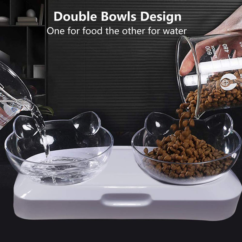 Miss Good Double Cat Bowl Raised Stand Pet Food Water Bowls for Dog Puppy Transparent Non-spill 0/15 Degree Adjustable Multi-Purpose Durable Elevated Feeder - PawsPlanet Australia