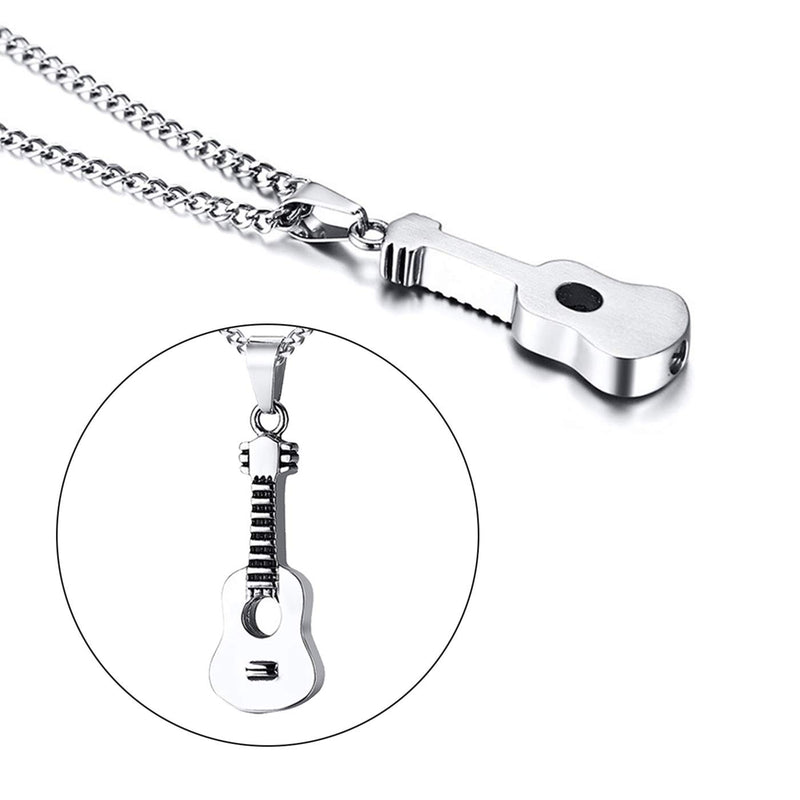 Stainless Steel Guitar Cremation Pendants Necklace Cremation Ashes Keepsake Cremation Necklace Musical Instrument for Pet Cremation Urn Ashes - PawsPlanet Australia