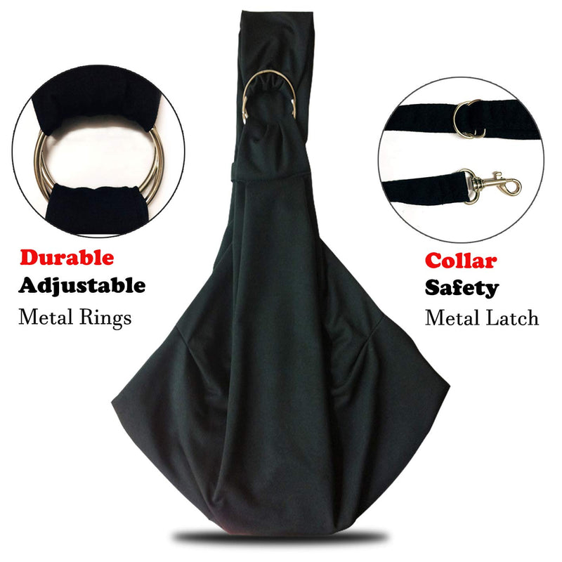 [Australia] - Doublerichad Reversible Pet Dog Sling Carrier Wrap Up to 11 Pounds for Small Dogs Cats Hand Free Outdoor Sling Adjustable Strap Tote Bag Breathable Shoulder Bag Black 