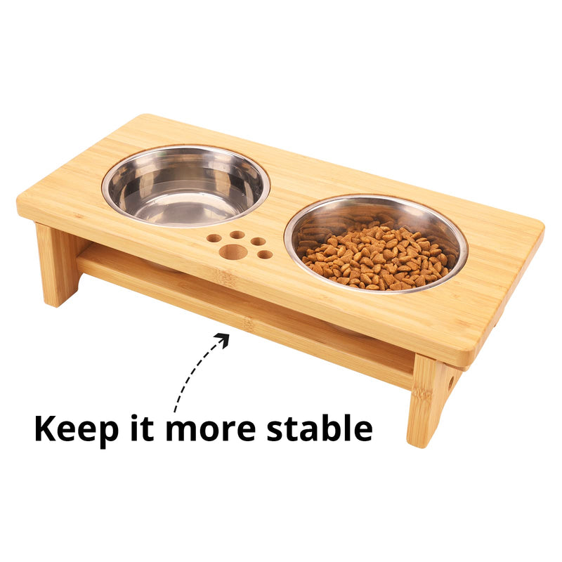 Raised dog bowls for Small Dogs, Elevated Dog Bowls Bamboo, Dog bowl stand with 2 Stainless Steel Bowls by Nothing burger Small-10.16cm tall, 21 Oz bowl - PawsPlanet Australia