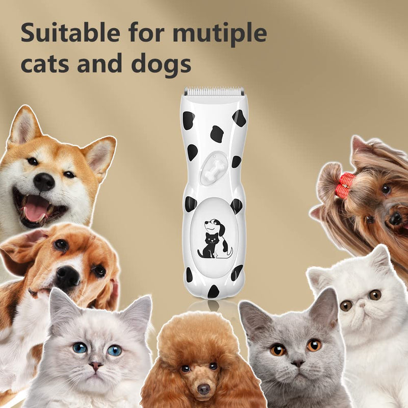 LEMULEGU Powerful Electrict Handy Pet Hair Shaver Kits with USB Chargeable Waterproof Body Hair Grooming Clippers for Dogs and Cats White Spotted Dog with 8 Shaped Plugs White-2 - PawsPlanet Australia