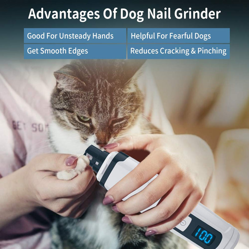 Petural Dog Nail Grinder Low Noise Pet Nail Grinder Adjustable 2-Speed Dog Nail Trimmer - Rechargeable Painless Paws Smoothing, Trimming Tool & Nail Grinder for Cats, Large, Medium & Small Dogs White - PawsPlanet Australia