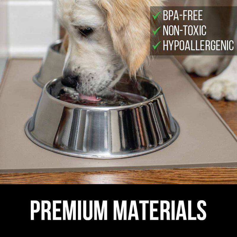 [Australia] - Gorilla Grip Original Silicone Pet Feeding Mat, BPA Free, Easy Clean, Dishwasher Safe, Waterproof, Raised Edges, Pets Placemat Tray Mats to Stop Dog and Food Spills and Water Bowl Messes on Floor 18.5" x 11.5" Beige 