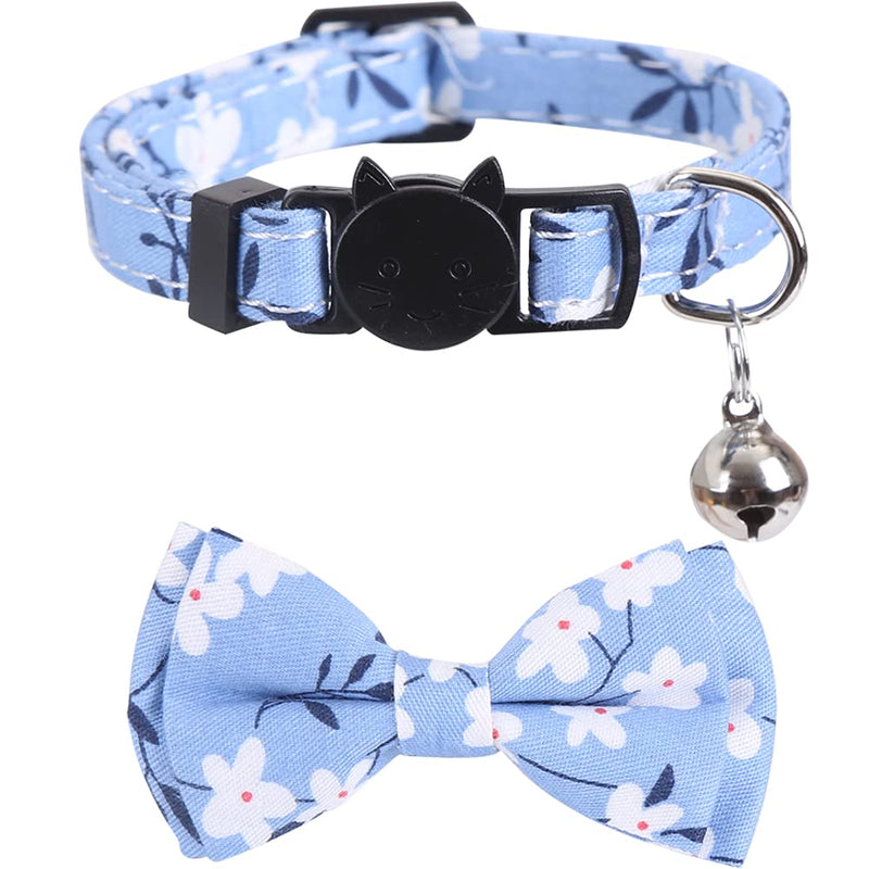 Lamphyface 2 Pack/Set Cat Collar Breakaway with Cute Bow Tie and Bell Plaid Flower for Kitty Adjustable Safety blue - PawsPlanet Australia