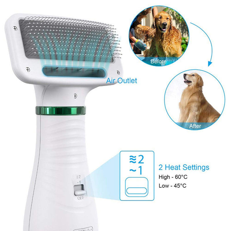 LUOWAN 2-In-1 Pet Dog Hair Dryer Comb 300W Low Noise Grooming Blower with Adjustable Temperatures Settings for Small and Medium Dogs and Cats(UK Plug) - PawsPlanet Australia