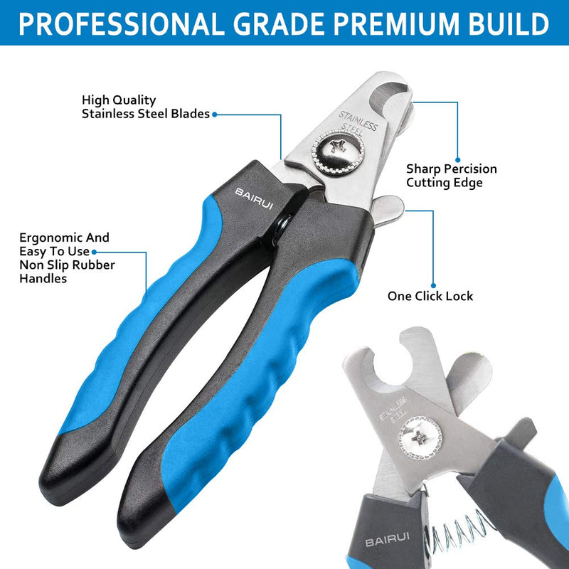 BAIRUI Dog Nail Clippers and Heavy Duty Nail Clippers for Large Dogs, Professional Nail Trimmer for Dogs/Cats to Avoid Overcutting Nails, Includes Nail File (Blue) Blue - PawsPlanet Australia