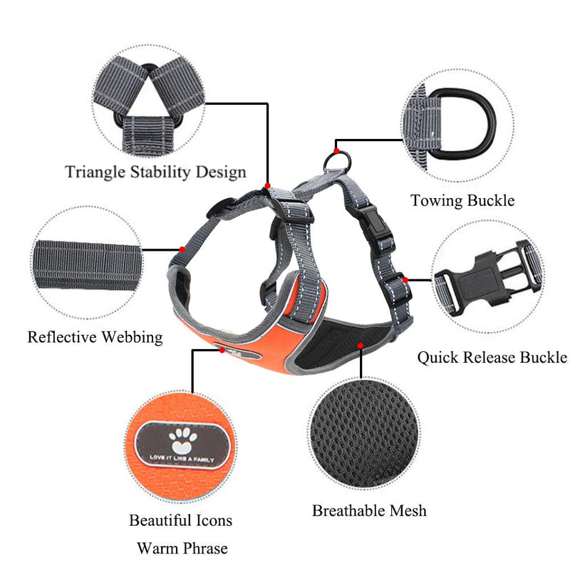 FEimaX No Pull Dog Harness Adjustable Pet Vest Harness for Small Medium Large Dogs Reflective Oxford Material Chest Harness for Puppies, Soft Breathable Mesh Padded, Outdoor Easy Control (M, Orange) M (chest19.6''-25.2'') - PawsPlanet Australia