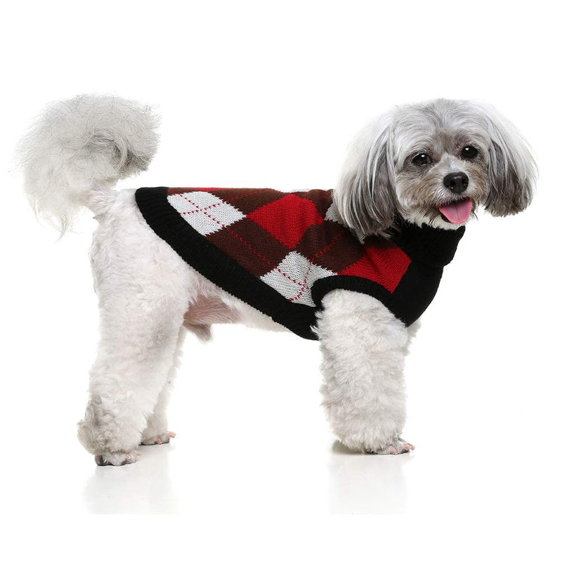 PAWCHIE Classic Dog Sweater Knit Turtleneck, Plaid Knitwear Sweaters, Warm Clothes for Small to Large Dogs S/M Black & Red - PawsPlanet Australia
