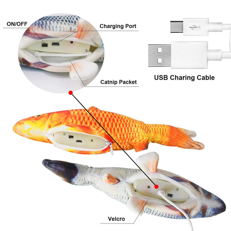 [Australia] - GZFDYW 2 Pack Electric Moving Fish Cat Toy 11", Realistic Plush Simulation Electric Wagging Fish Cat Toy Catnip Kicker Toys, Funny Interactive Pets Pillow Chew Bite Kick Supplies for Cat Kitten Kitty 