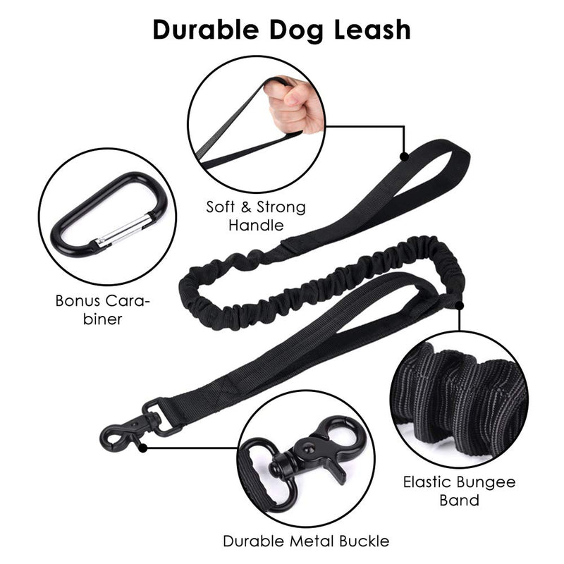 [Australia] - Lukovee Tactical Dog Collar and Leash Set, Adjustable Military Training Nylon Collar and Hands Free Heavy Duty Bungee Lead with Soft Cover Control Handles Quick Release Buckle for Dogs Daily Walks New Black 