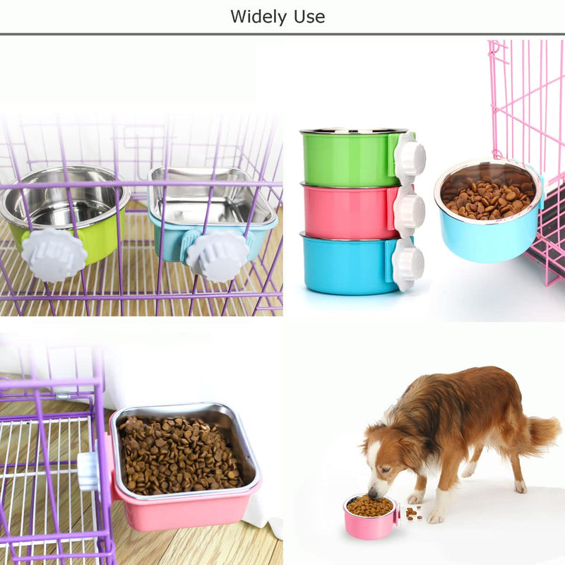KuTi Kai 2 IN 1 Stainless Steel Pet Hanging Bowl Removable Dog Bowl for Crates Puppy Food Feeder Water Dish with Bolt Holder Dog (Blue-Large-2Packs) Blue-Large-2Packs - PawsPlanet Australia