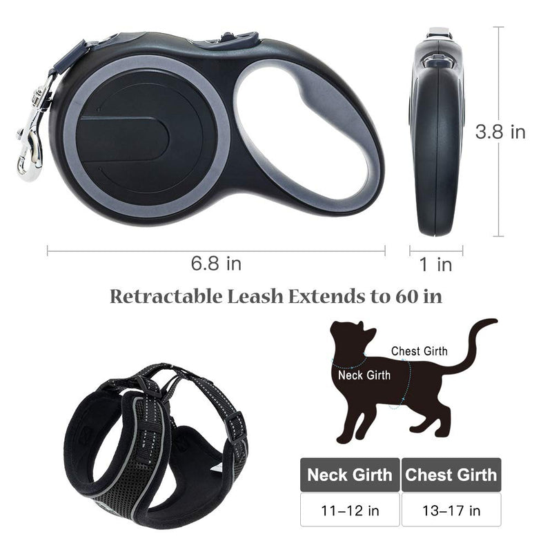 PUPTECK Cat Harness and Retractable Leash Set - Escape Proof Reflective Mesh Walking Vest with Adjustable 16.5ft Leash for Cats Puppies Small Dog Black - PawsPlanet Australia